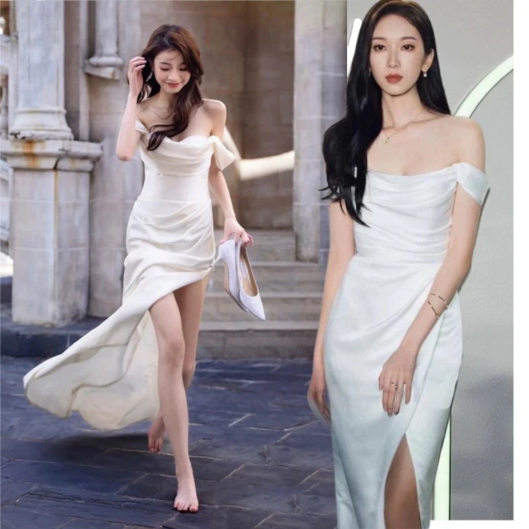 ウェディング レスト 白 ワンピース パーティードレス シンプルのドレス ハネムーンフォト ガーデンフォト セルフフォト ブライダル 撮影 海外挙式