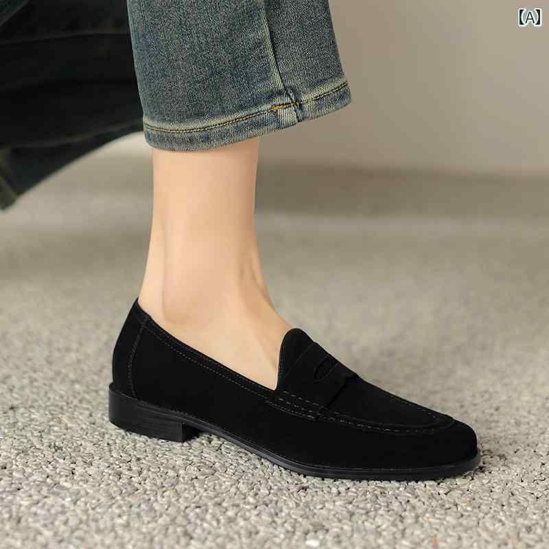 ローファー レディース 学生 カレッジ 通学 通勤 レトロ 革靴 女性 スタイル 革 羊 スエード スリッポン 裏起毛 ぺたんこ ビーニー シューズ