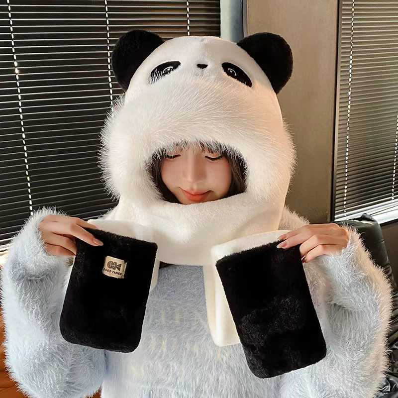 10個セット 冬のモコモコ帽子かわいいパンダ帽子マフラー手袋一体モコモコ厚手保温帽子風防大人