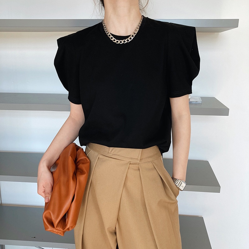 トップス Tシャツ 袖あり 半袖 パフスリーブ ラウンドネック 襟なし スリム スマート 細身 きれいめ シンプル 上品 おしゃれ かっこいい 大人女子 ラフ ボーイッシュ スポーティー フォーマル 5,621円