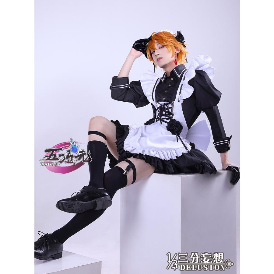 [超人気]三分妄想　原神　コスプレ　タルタリヤ　メイド服　衣装　ウィッグ　追加可
