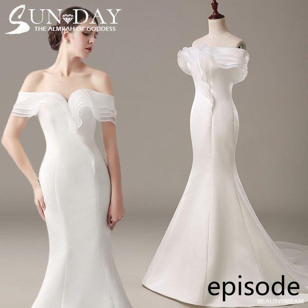 新品ウェディングドレス ウェディングドレス白 パーティードレス オフショルダー 花嫁ロングドレス 結婚式 トレーンライン 二次会 エレガント お呼ばれhs5508