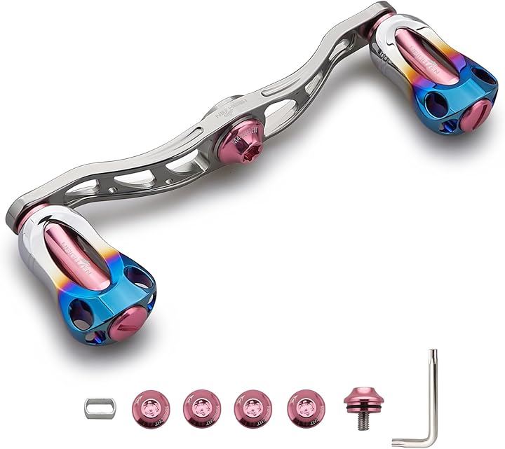 リール ハンドル 22mm ノブ搭載 シマノ SHIMANO ダイワ DAIWA アブ Abu 通用 ベイトリール Aurora Series(105mm - ガンメタル＆桜ピンク)