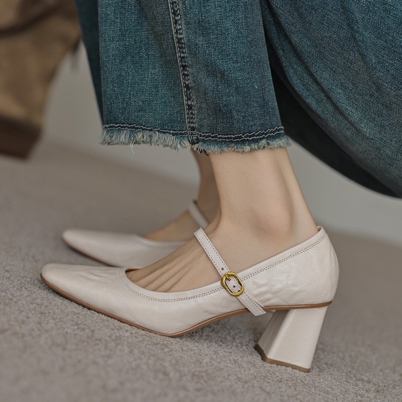 とても上品な質感の羊革シューズ 2024秋 厚底 ハイヒール スクエアトゥ 本革靴 レディース 大きいサイズも小さいサイズも返品可能