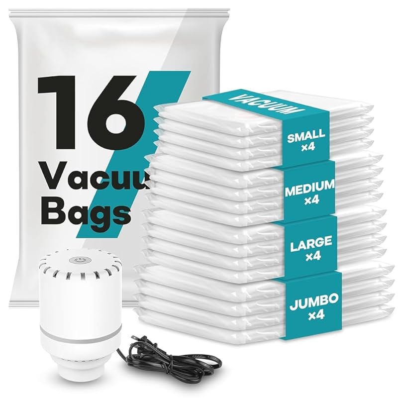 Vacbird 布団圧縮袋 掃除機不要 16枚 圧縮袋 電動ポンプ付き 衣類圧縮袋 真空収納 衣類 布団 毛布 枕 防塵防湿 家庭用/旅行用圧縮袋 再利用可能 40*60*4枚/50*70cm*4枚