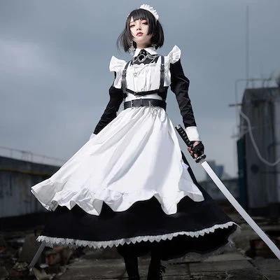 Hot!!!【2024急速出荷】かわいい メイド服 ワンピース 伝統 女中 ロングスカート コスプレ服 デイリーサイズ ロング ロ