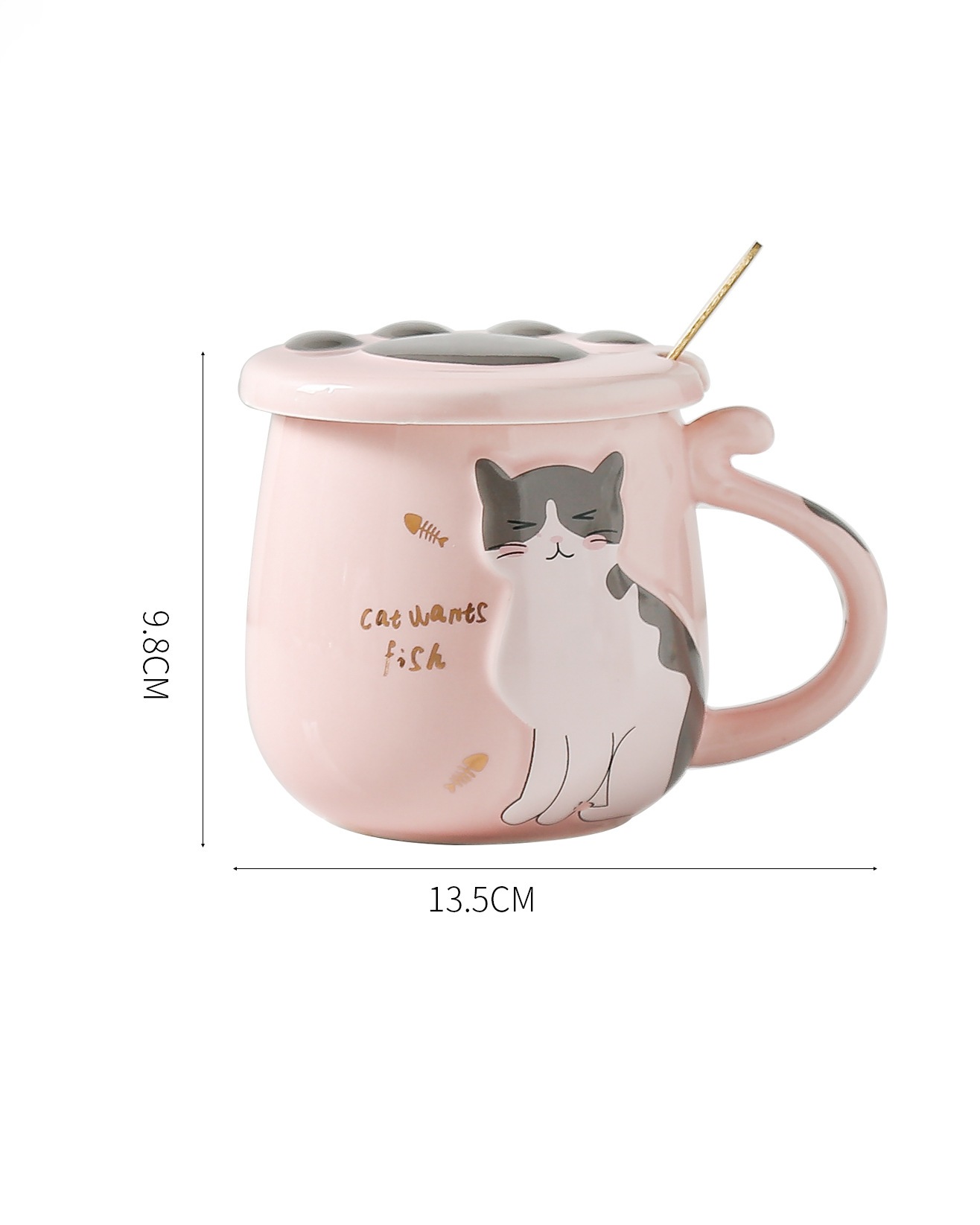 かわいいアニメ猫ちゃん柄陶器のマグカップ蓋付き男女兼用カップル仕様ミルク飲みお水飲み 非売品 素敵な