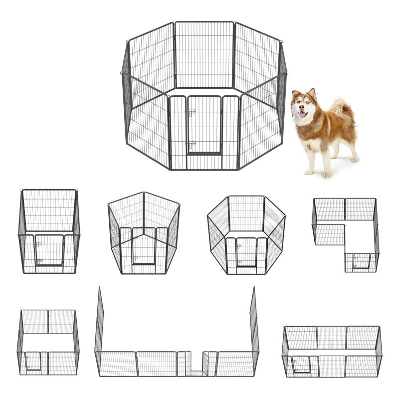FEANDREA 犬 サークル 中大型犬用 ペットフェンス スチール製 全成長期使用可 室内外兼用 折り畳み式 組立簡単 ペットサークル パネル8枚 複数連結可能 犬 ゲージ PPK81H 高さ100