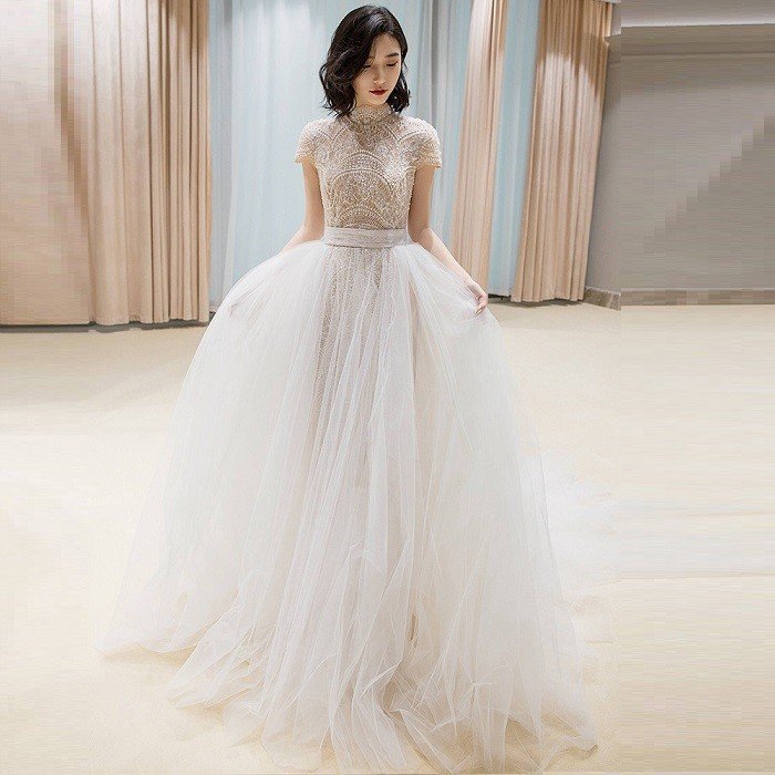 パーティードレス ロングドレス ウェティグドレス 結婚式 Aラインドレス 安い 大きいサイズ 二次会 海外挙式 花嫁 ドレス トレーン 袖あり 前撮り