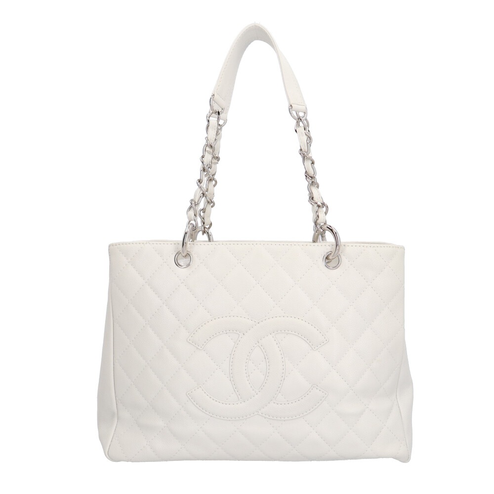 シャネル GSTトート マトラッセ ショルダーバッグ キャビアスキン ホワイト CHANEL 中古