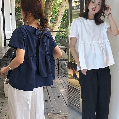 後ろ姿もお洒落に飾るバックリボン Tシャツ 韓国のファッションコレクション Tシャツ 半袖 ドールシ