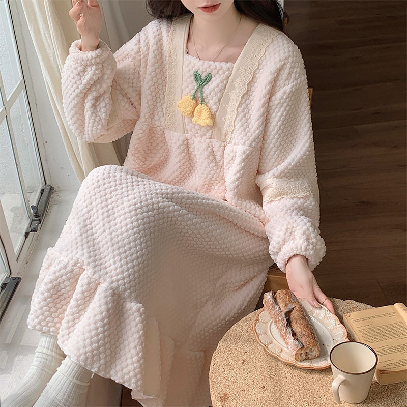 ひんやりボトムス 厚手 コーリース ネグリジェ ロング フランネル パジャマ ホームウェア 補正下着