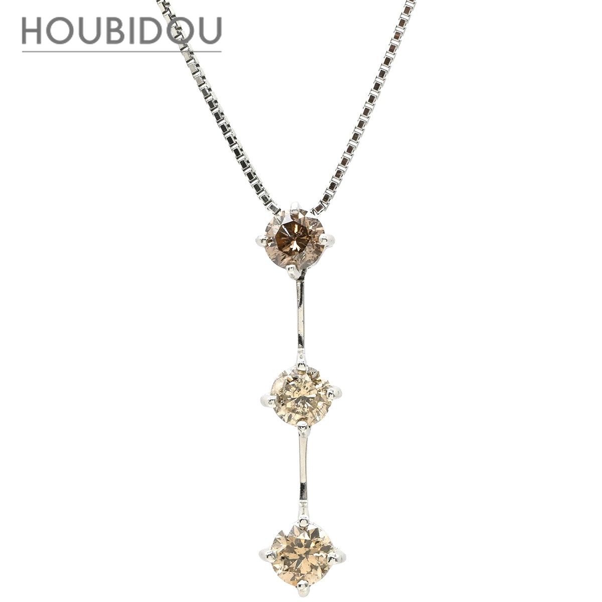 ネックレス ブラウンダイヤモンド 1.00ct ペンダント プラチナシルバー 3連 ドロップ プラチナ ブリリアントカット 3石 3粒 【中古】