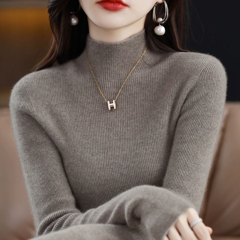 レディースタートルネックウールセーター秋冬インナーレイヤーレディースニットプルオーバー暖かくてスリムフィットのベースレイヤー