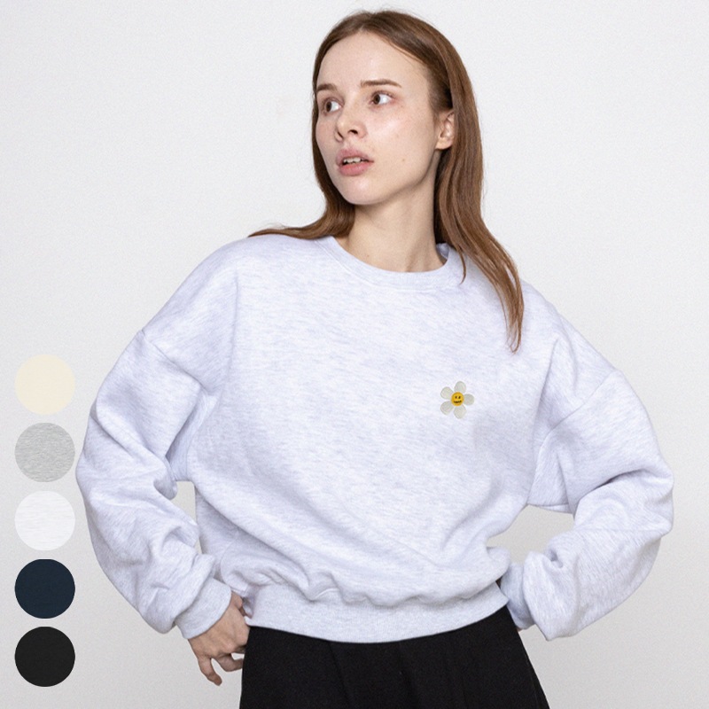 [WOMAN]Flower dot embroidered cropped sweatshirt_5color