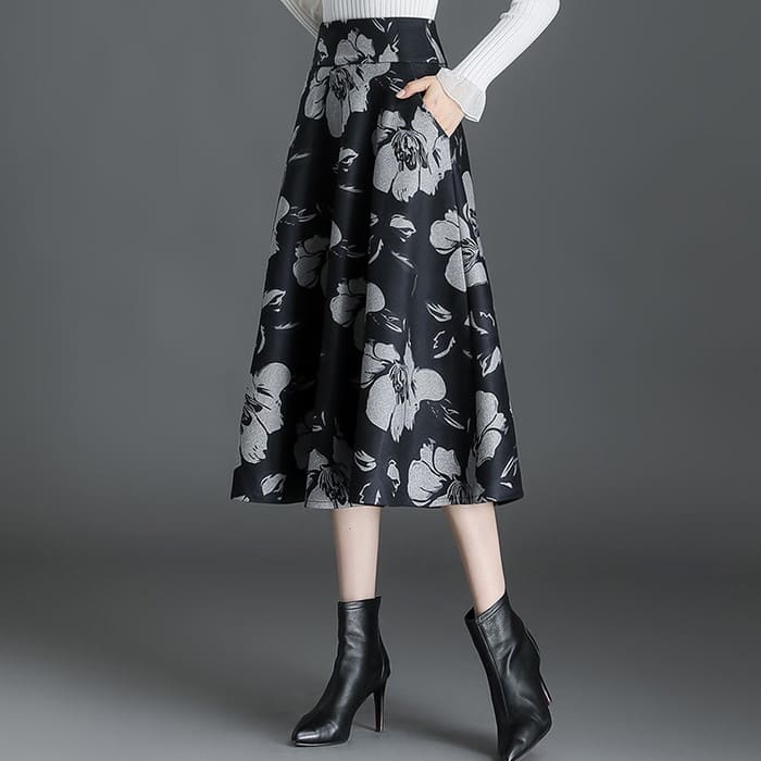 プリント フレア スカート レディース フラワープリント ミモレ丈 春秋冬 ボトムス きれいめ カジュアル フォーマル セレモニー お呼ばれ 通勤 旅行 女子会 お出かけ 母の日 プレゼント 30代