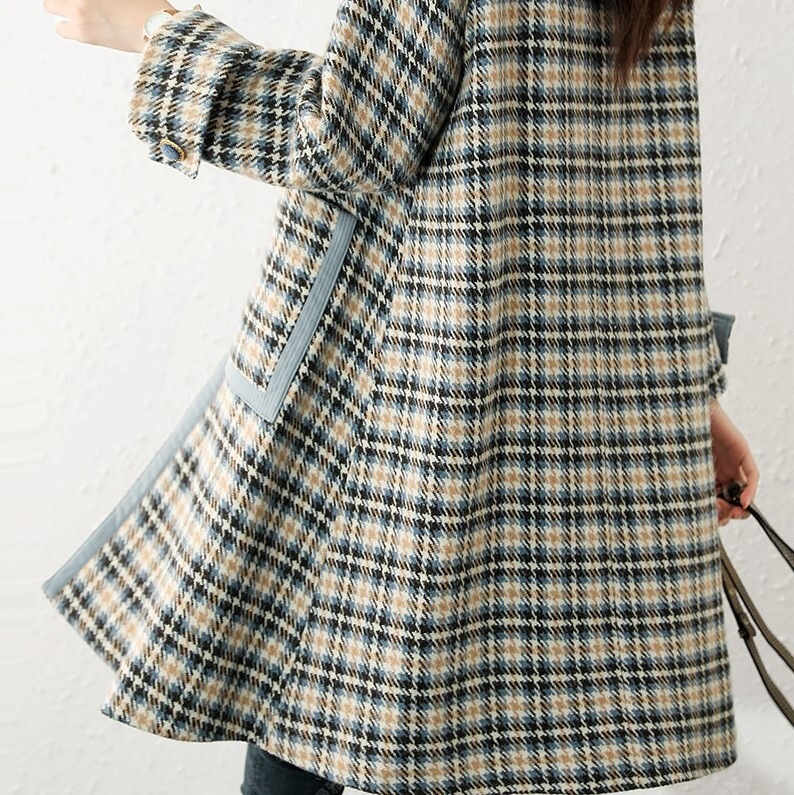 チェック柄コート ブルー アウター スリム 細身 ストレート スマート かわいい きれいめ シンプル 5,790円