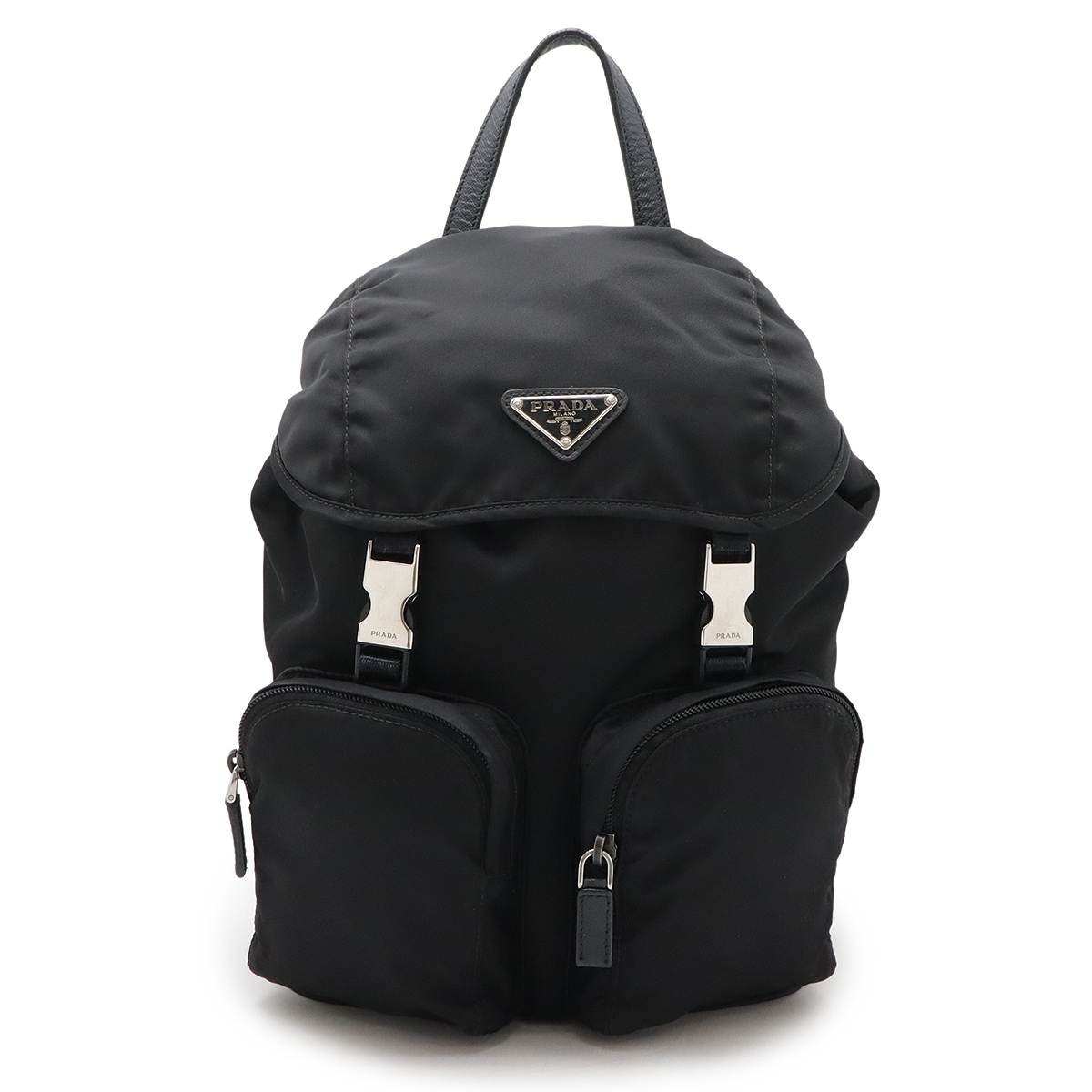 VELA トライアングルロゴ バックパック リュックサック ナイロン レザー NERO ブラック 黒 シルバー金具 国内ブティック購入品 1BZ02