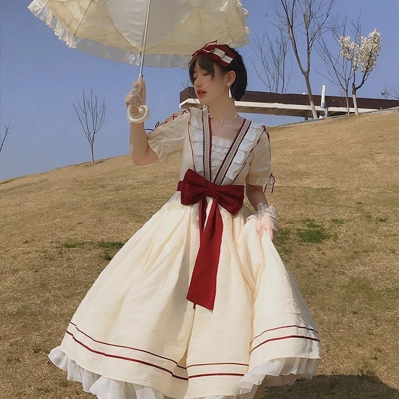 ハイウエストインパクトカラーのヴィンテージでエレガントな半袖ワンピースLolita