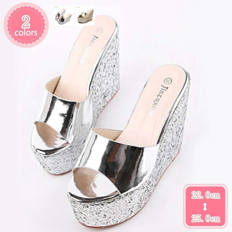 1000円OFFクーポン サンダル レディース キラキラサンダル 厚底 ハイヒール プラットフォーム キャバシューズ おしゃれ ミュール ウェッジソールサンダル つっかけ 美脚 靴 サボサンダル オー 13,261円