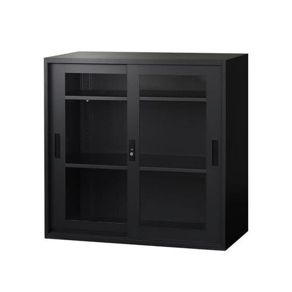 法人限定 Netforce EA-8840-3HA-W-BK ブラック 引戸書庫 3段 アクリル扉 (幅880×奥行400mm) メーカー直送
