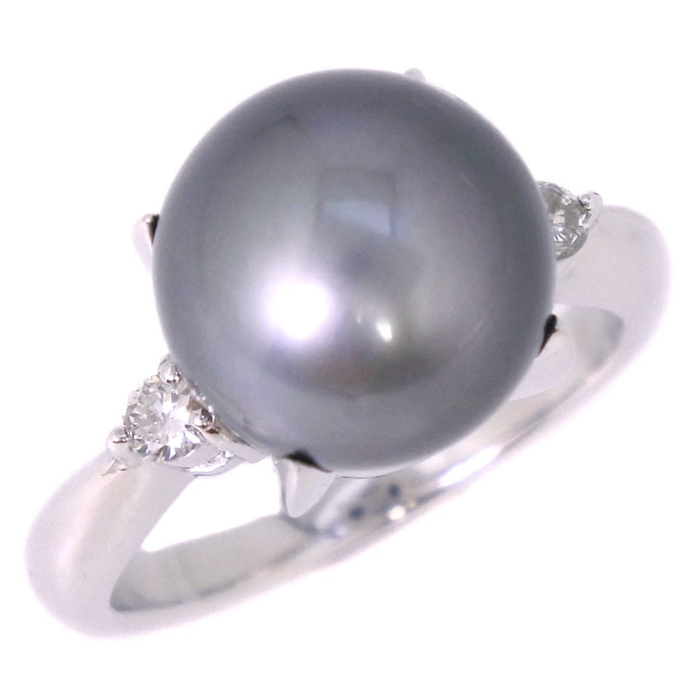 Pt900 11.1mm 黒蝶真珠とダイヤモンドのリング 指輪-