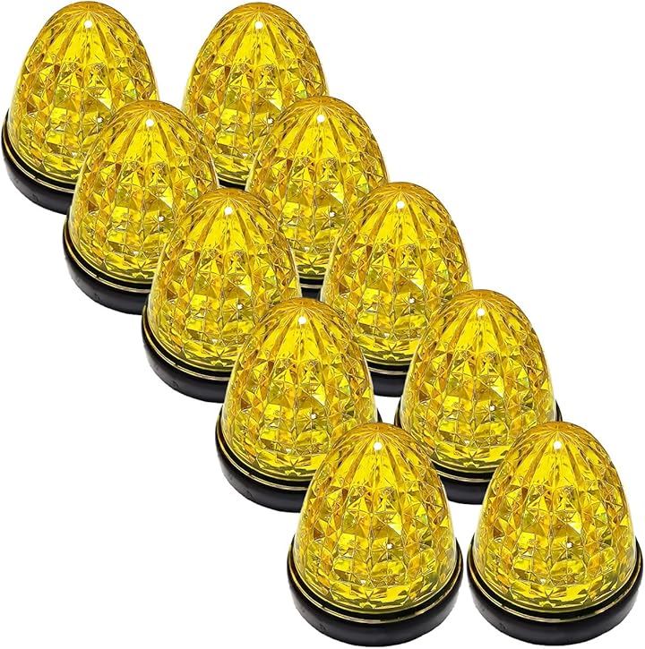 カスタマイズ 24V トラック用 LED マーカーランプ サイド クリスタルカット仕様 16LED 汎用 シーリングタイプ防水 各色 (イエローレンズ, 10個)