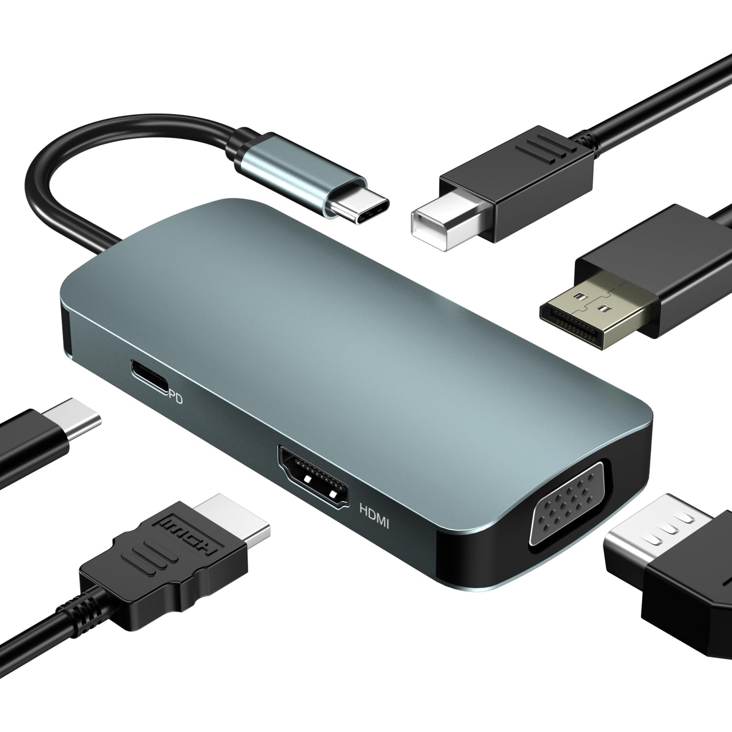 4K@60Hz出力 USB C ハブ 5-in-1ドッキングステーション Type C HDMIポート 高速データ転送 HDMI DP*2 MINI DP VGA USB TypeC から4K60Hz