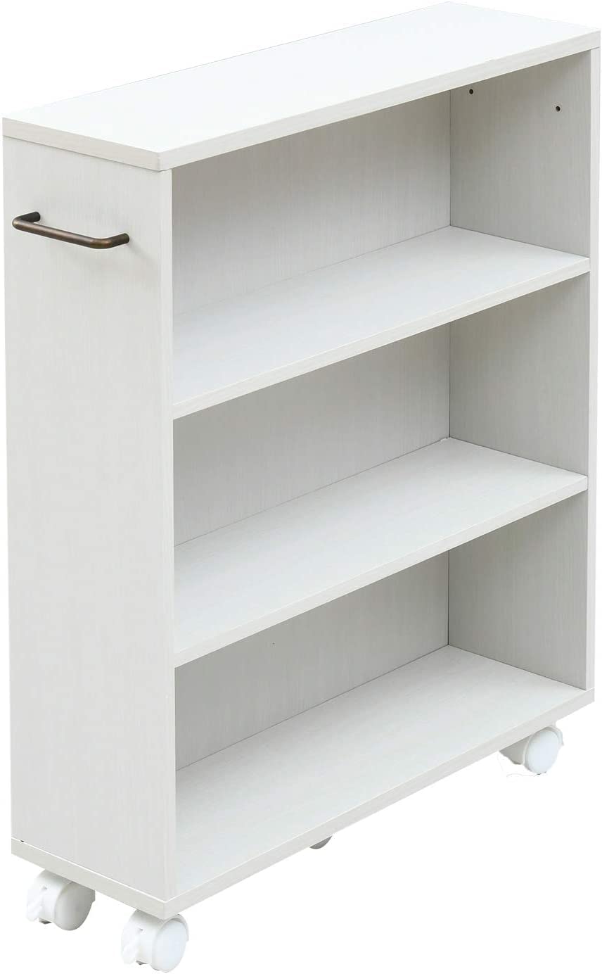 即日発送 山善(YAMAZEN) 本棚 スリム (キャスター付き 本棚) 幅58×奥行17×高さ68.5cm 取っ手左右付け替えOK コミック (まんが) 収納目安105冊 組立品 ジョイホワイト C