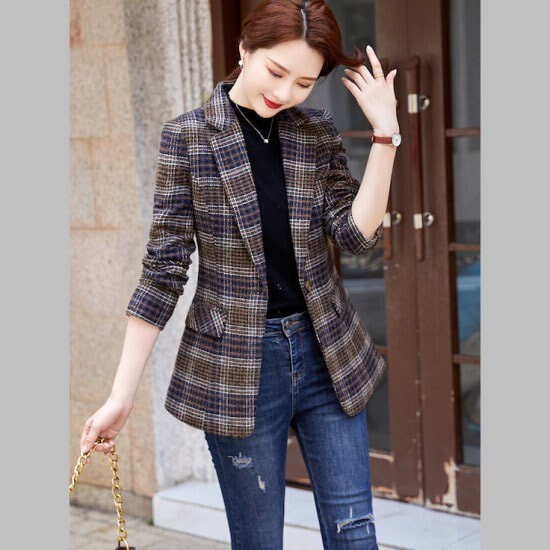 【取寄：納期2週間】チェックジャケット レディース テーラードジャケット テーラードコート ジャケット 羽織り カジュアル おしゃれ アウター ゆったり チェックジャケット レディース