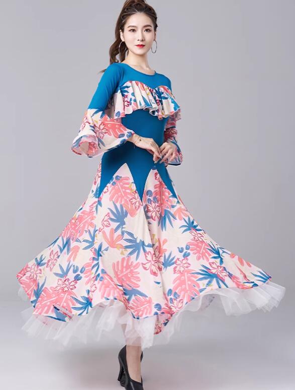 ダンス衣装 レディース 社交ダンス 胸パット付 モダンドレス ラテンドレス ラテン衣装 おしゃれ 社交ダンスドレス 広がる 練習着 演出用 技デモ 競技着 タンゴ ワルツ ラテン ステージ衣装 演出服