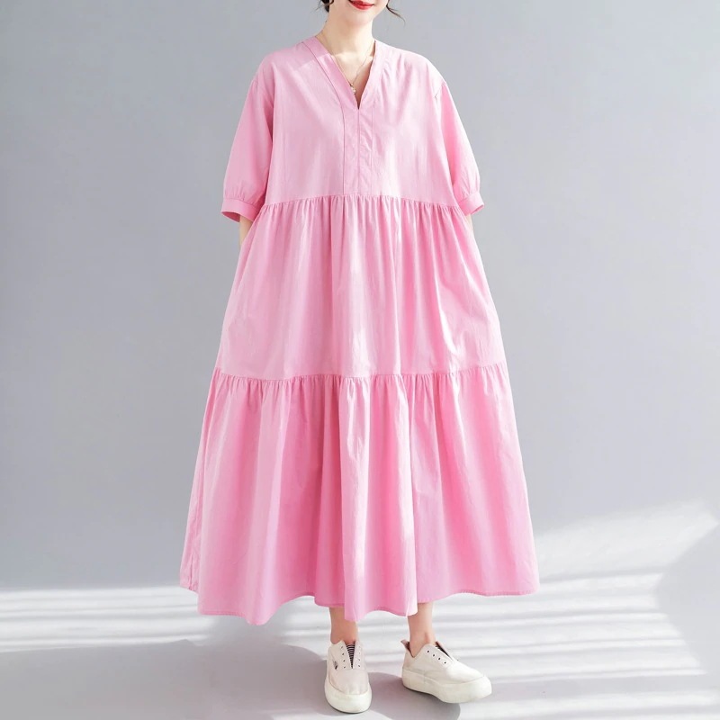 多色選択でき韓国版の大きいサイズロングワンピースＶネックマタニティウェア