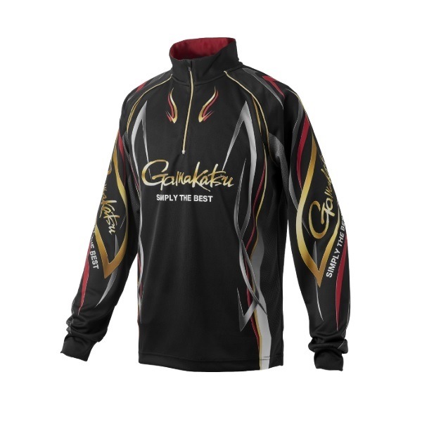 がまかつ ウェア GM3734 2WAYプリントジップシャツ(長袖) ブラック/レッド L