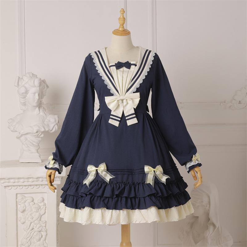 ロリータ ワンピース セーラー服 半袖 長袖 制服 コスプレ 4色 学院 レディース かわいい