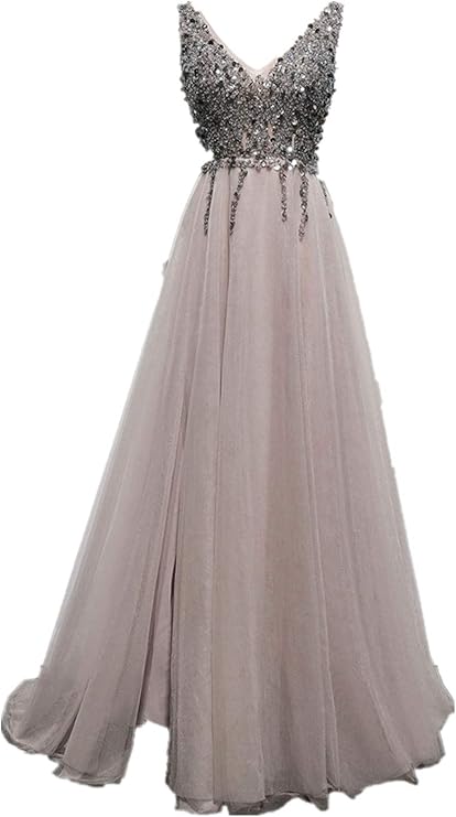 美品！パーティードレス グレー ソフトチュール ハンドビーディング ロングドレス エレガント クラシカル