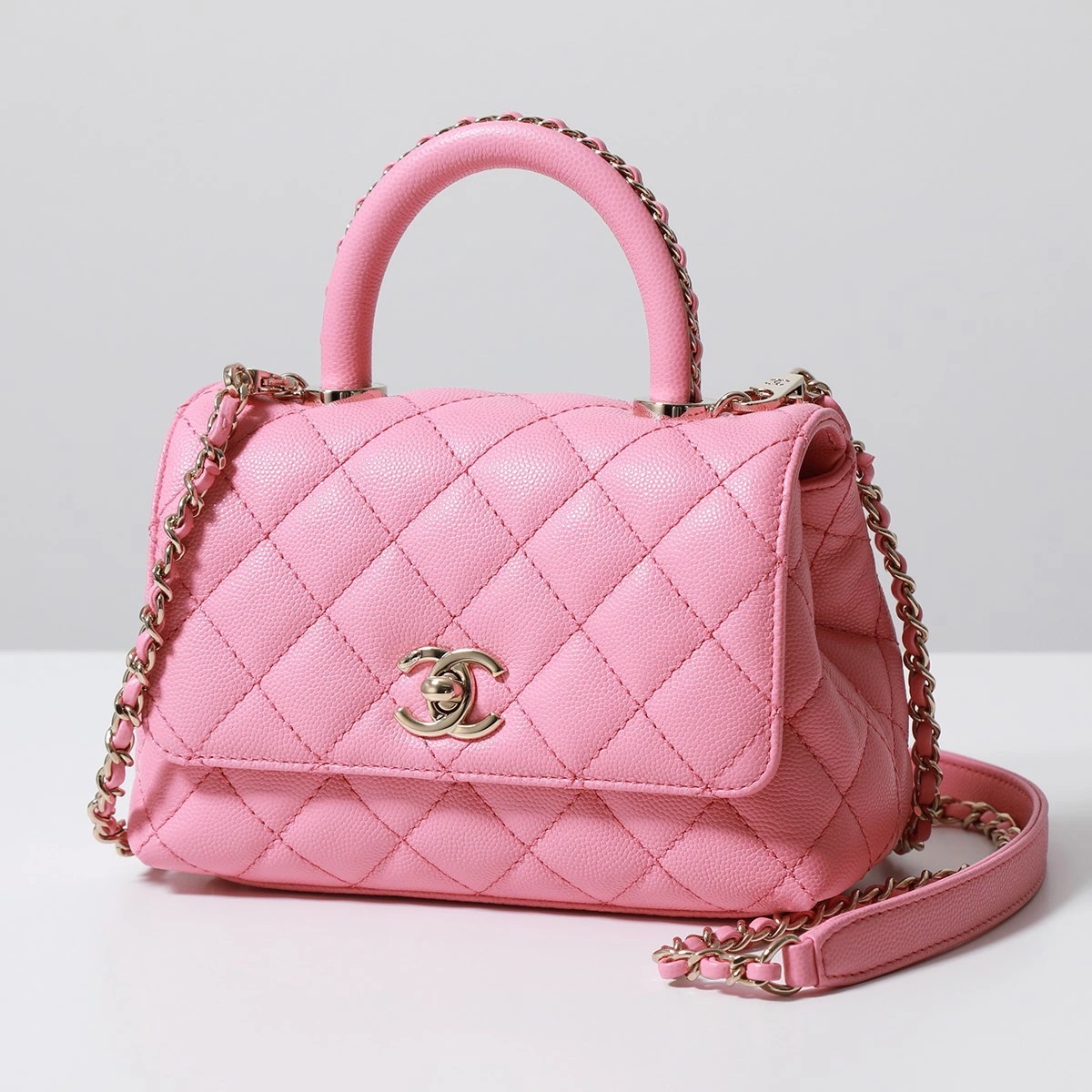 CHANEL シャネル ショルダーバッグ MATELASSE マトラッセ ココハンドル ミニ XXS AS2215 B13607 キャビアスキン チェーン 鞄 NO196