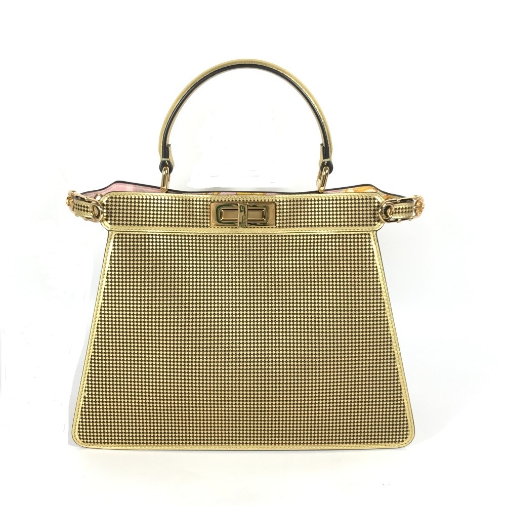 ハンドバッグ 8BN321 FENDACE フェンダーチェ ピーカブー ミディアム ISEEU ミディアム ヴェルサーチ VERSACE コラボ 2WAY ショルダーバッグ カバン レザー ゴールド