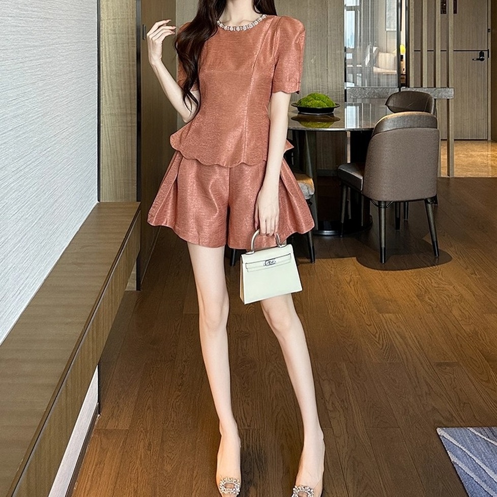 セットアップ ドレス セパレートドレス ショートパンツセットアップ 上下セット ツーピース 光沢 ショートパンツ トップス レディース パーティードレス お呼ばれドレス オシャレ きちんと感 可愛い