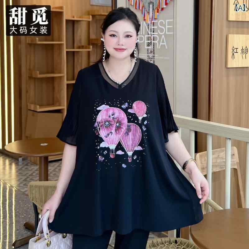 大きめサイズ レディース カジュアル ファッション 普段使い デート 女子会 婦人服 夏 ぽっちゃり 精巧 レングス プリーツ シフォンシャツ