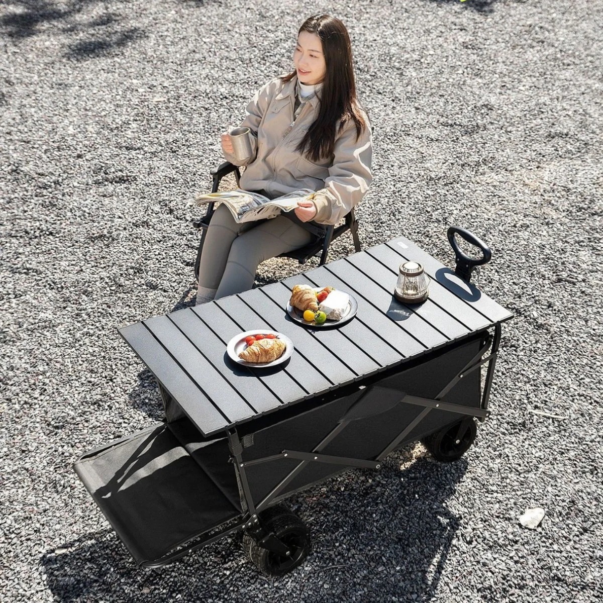 キャンピングカー屋外折りたたみカート特大キャンピングカーピクニックカートレーラーキャンプ手動ストールカート 7,672円