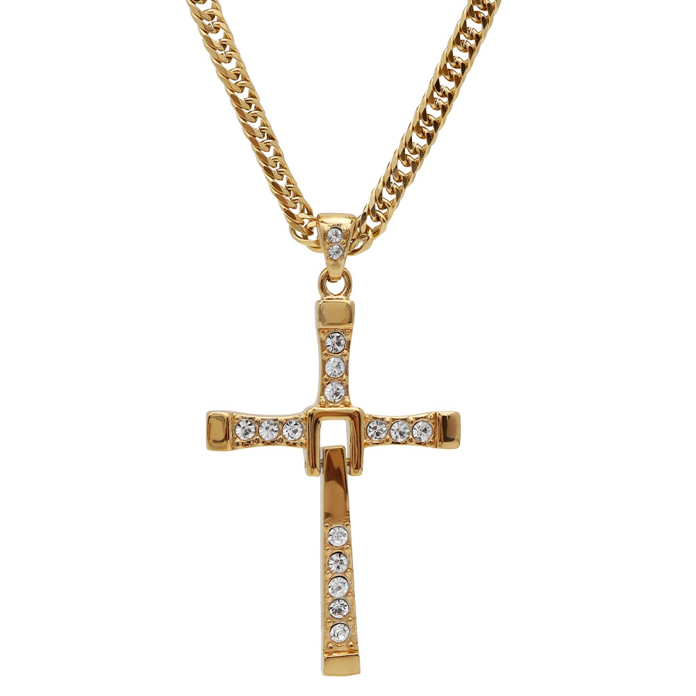 特大クロス&ダブル喜平ネックレス [n587-gold]