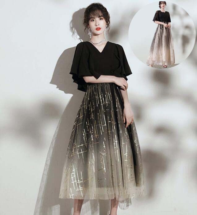 ワンピース きれいめ パーティードレス レディース ウェディングドレス ロングドレス キラキラ 可愛い ミモレ丈ドレス フリル袖 ファスナー フォーマルドレス ロケーション撮影 コンサート 演奏会 発