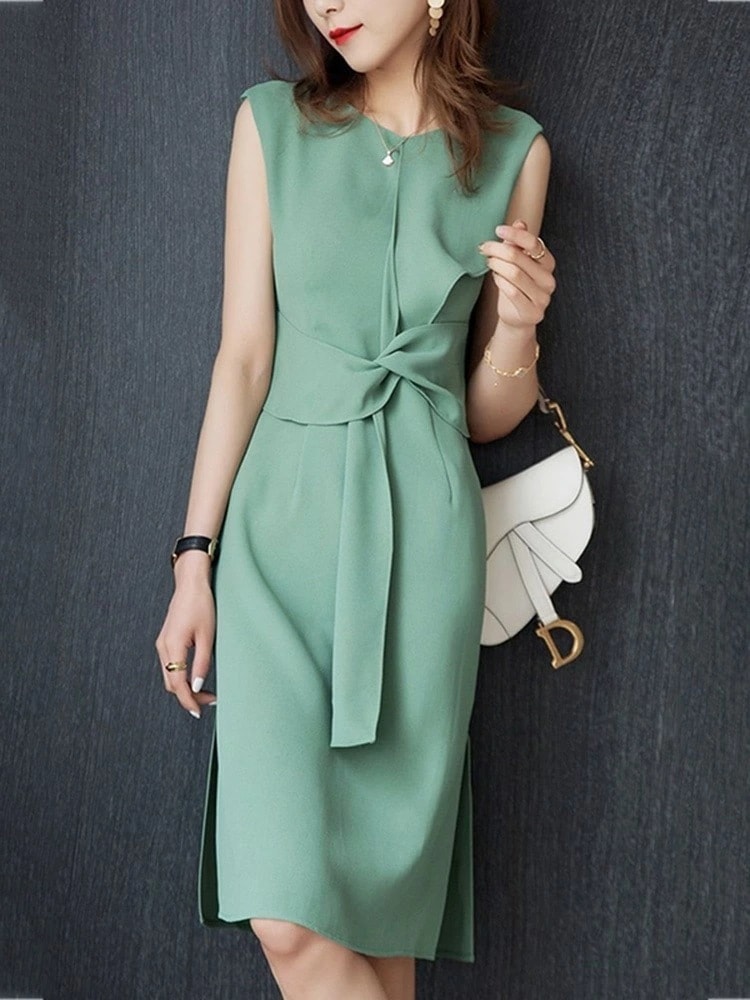 【急速出荷】爽やか半袖ワンピース 半袖 膝丈 ひざ丈 フリル 可愛い きれいめ 上品 着痩せ 夏用 おしゃれ 春 夏 結婚式 パーティー 二次会ドレス ミディアムドレス 膝丈 フォーマル 演奏会