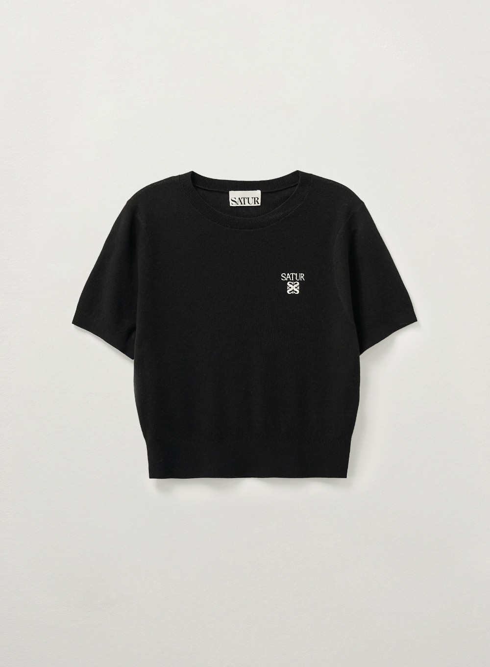 【SATUR】 (W) LIGHT WEIGHT CREW NECK HALF KNIT : BLACK