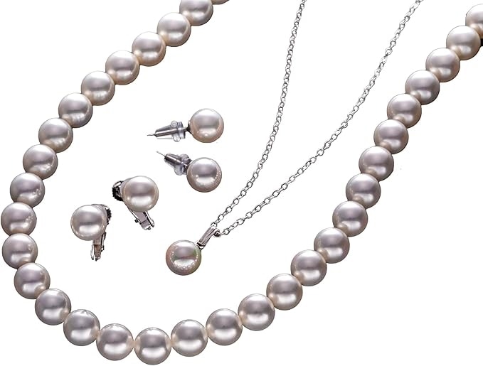 桂由美 監修 シェルパール 3点特別セット 8mm珠 ネックレス イヤリング（ピアス） ペンダント Rose Yumi Rose 7,304円