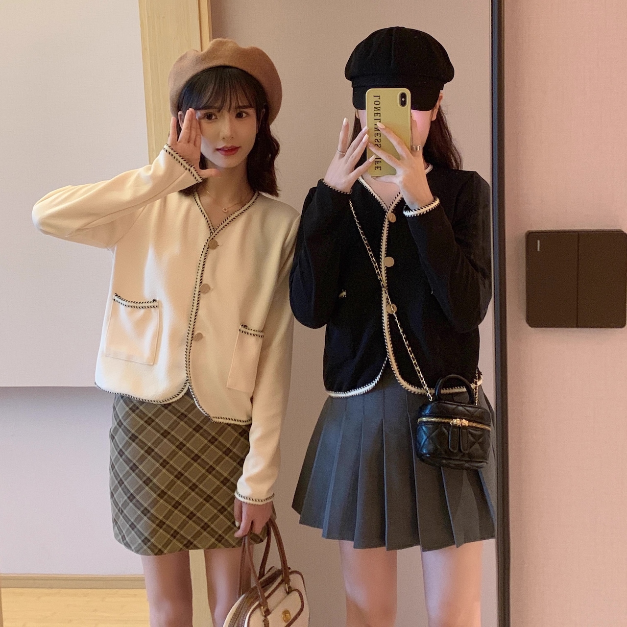 レディース アウター ジャケット クルーネック キュート レトロ 上品 ガーリー 大人かわいい こなれ感 シンプル 羽織 ベージュ ブラック 黒 長袖 20代 30代 40代 通勤 通学