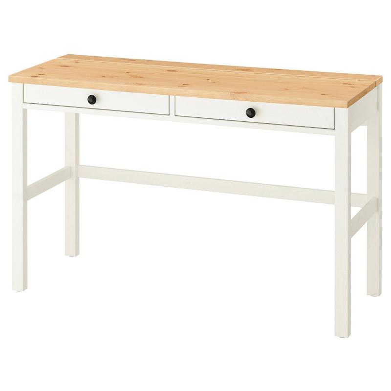 HEMNES ヘムネス デスク 引き出し2個付き - ホワイトステイン/ライトブラウン 120x47 cm