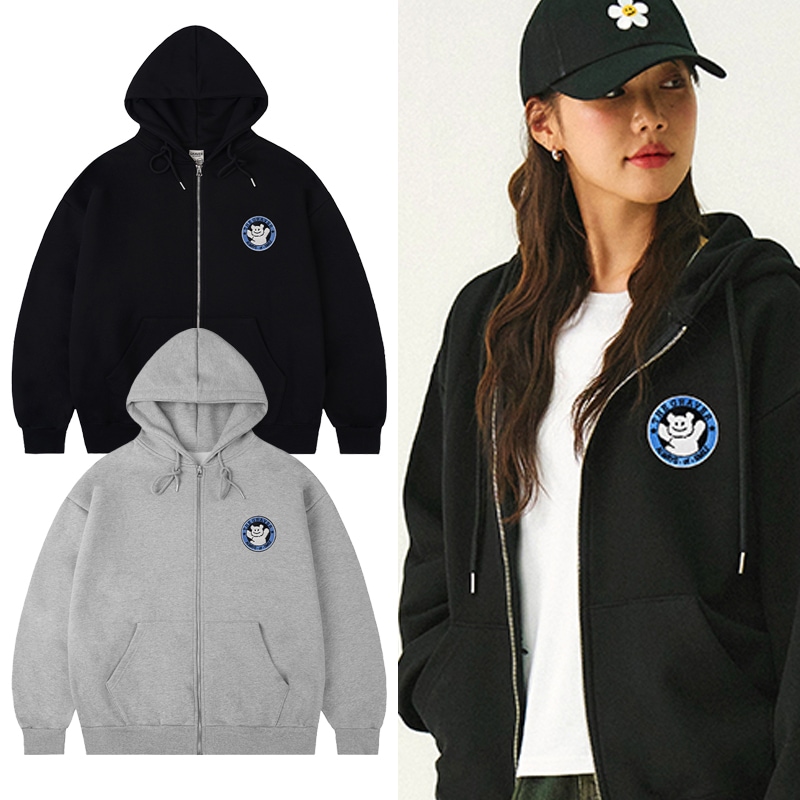 [UNISEX] Big Line Bear Smile Wappen Hoodie_2color