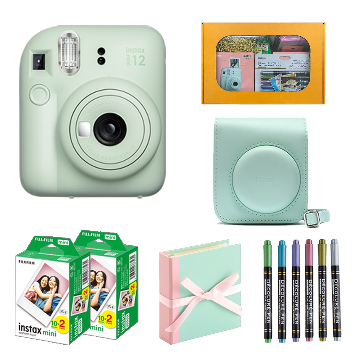 【ギフト チェキB】富士フィルム チェキ インスタントカメラ　instax mini 12【ミントグリーン】カメラケース付きギフトBOXセット