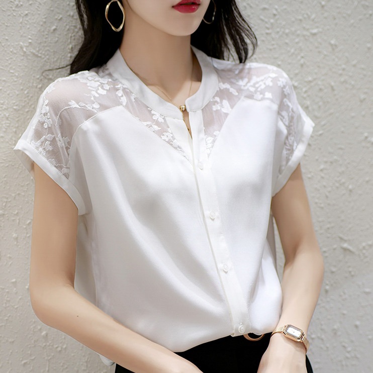 ブラウス フレンチスリーブ スタンドカラー 切り替えデザイン シフォン 透け感 薄手 きれいめ シンプル 大人 上品 おしゃれ かっこいい 大人女子 こなれ感 エレガント とろみ感 シック 夏 5,382円